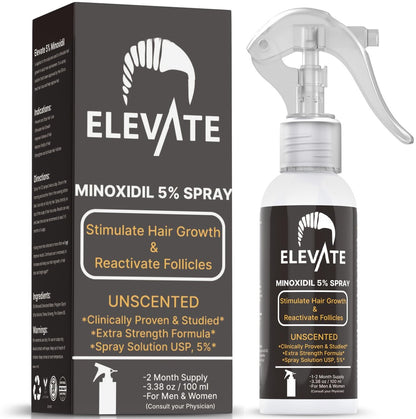 Elevate Hair Regrowth Treatment 5% Minoxidil Spray - Extra Strength Formula for Men and Women - 1 Month Supply Avelisse