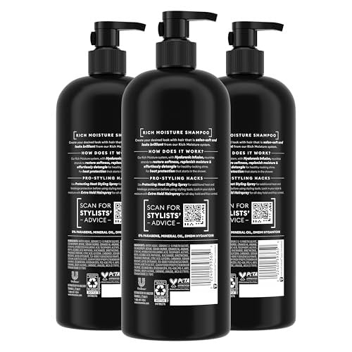 TRESemmé Rich Moisture Hydrating Shampoo for Dry Hair - 28 Fl Oz (Pack of 3) with Pro Style Technology Avelisse