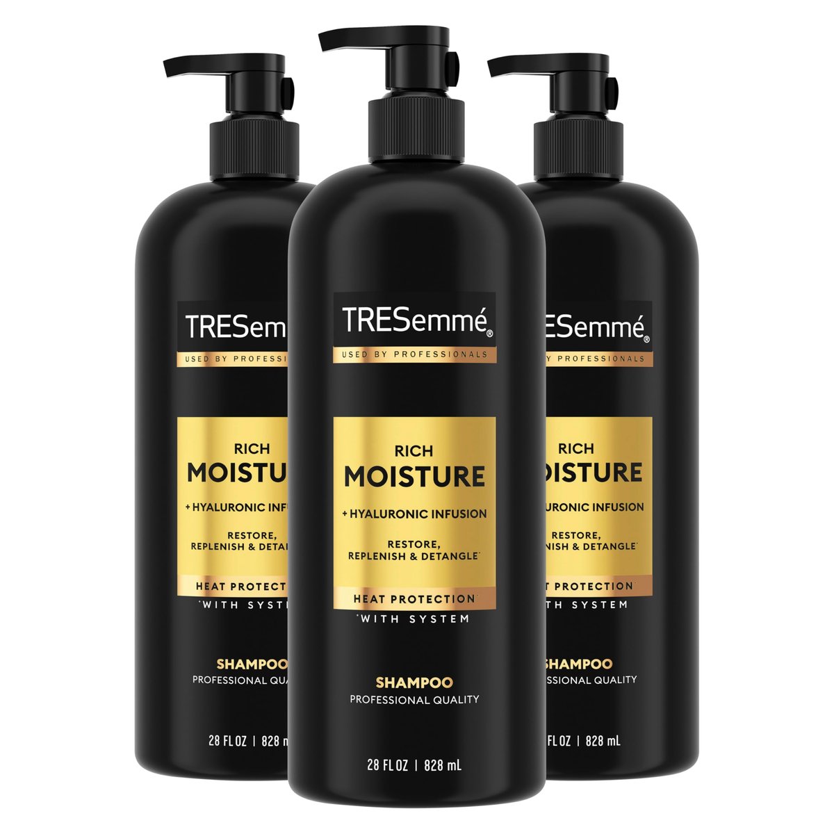 TRESemmé Rich Moisture Hydrating Shampoo for Dry Hair - 28 Fl Oz (Pack of 3) with Pro Style Technology Avelisse