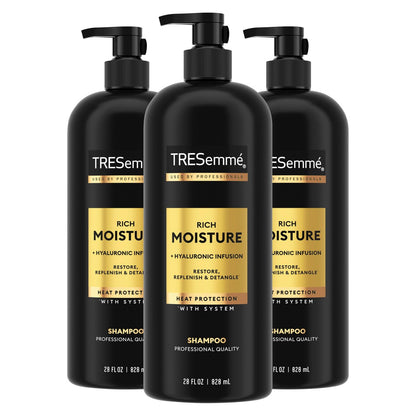 TRESemmé Rich Moisture Hydrating Shampoo for Dry Hair - 28 Fl Oz (Pack of 3) with Pro Style Technology Avelisse