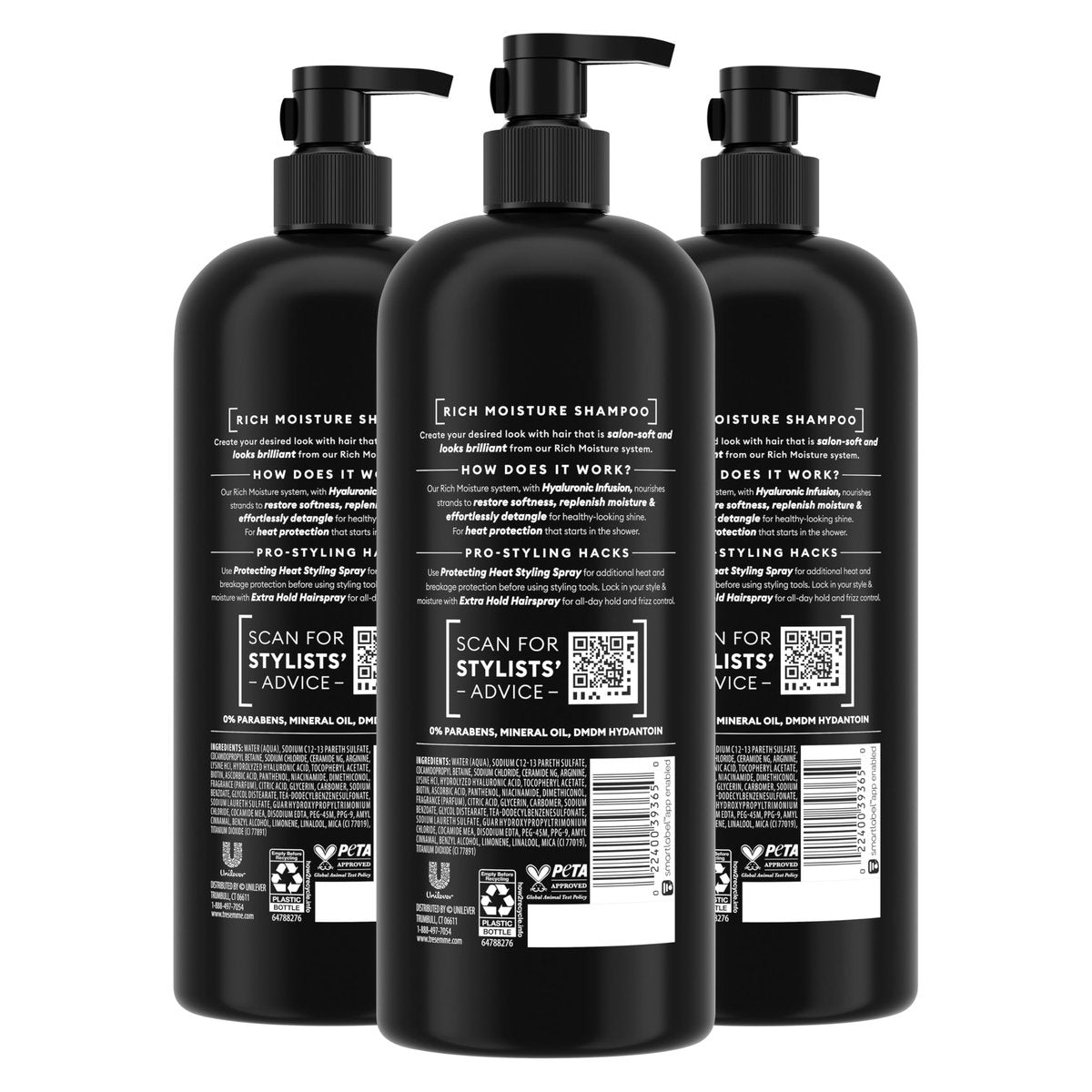 TRESemmé Rich Moisture Hydrating Shampoo for Dry Hair - 28 Fl Oz (Pack of 3) with Pro Style Technology Avelisse