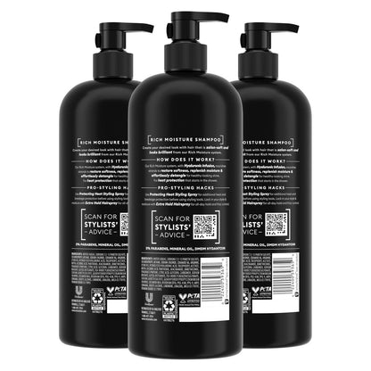TRESemmé Rich Moisture Hydrating Shampoo for Dry Hair - 28 Fl Oz (Pack of 3) with Pro Style Technology Avelisse