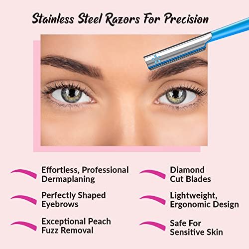 Vertex Dermaplaning Tool – Facial Razor for Women, Peach Fuzz Remover, Exfoliating Sensitive Skin, 3-Pack Pink - görsel 11