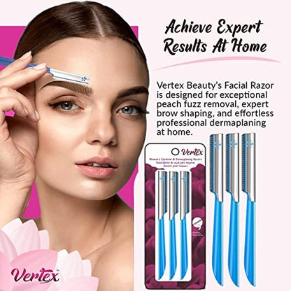 Vertex Dermaplaning Tool – Facial Razor for Women, Peach Fuzz Remover, Exfoliating Sensitive Skin, 3-Pack Pink