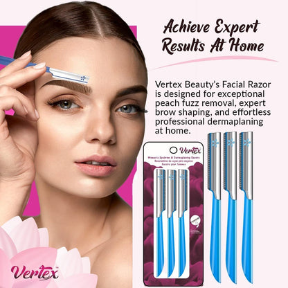 Vertex Dermaplaning Tool – Facial Razor for Women, Peach Fuzz Remover, Exfoliating Sensitive Skin, 3-Pack Pink