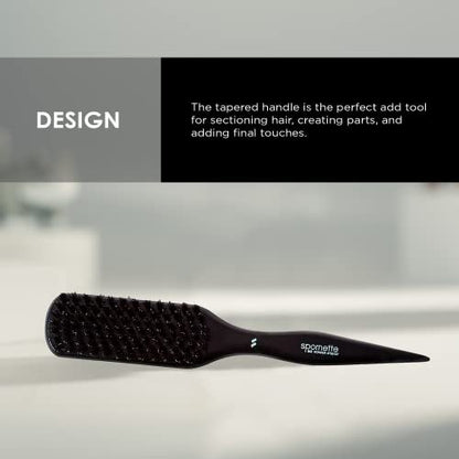 Spornette Boar Bristle Hair Brush for Women - Big Wonder Teasing Brush with Tourmaline Nylon Bristles - Tapered Handle for Volume & Slick Backs (Black) Avelisse