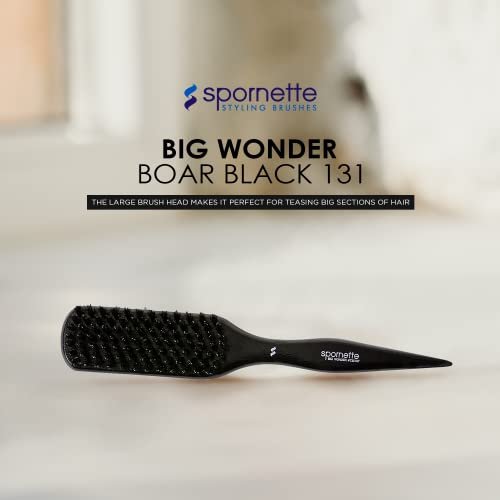 Spornette Boar Bristle Hair Brush for Women - Big Wonder Teasing Brush with Tourmaline Nylon Bristles - Tapered Handle for Volume & Slick Backs (Black) Avelisse