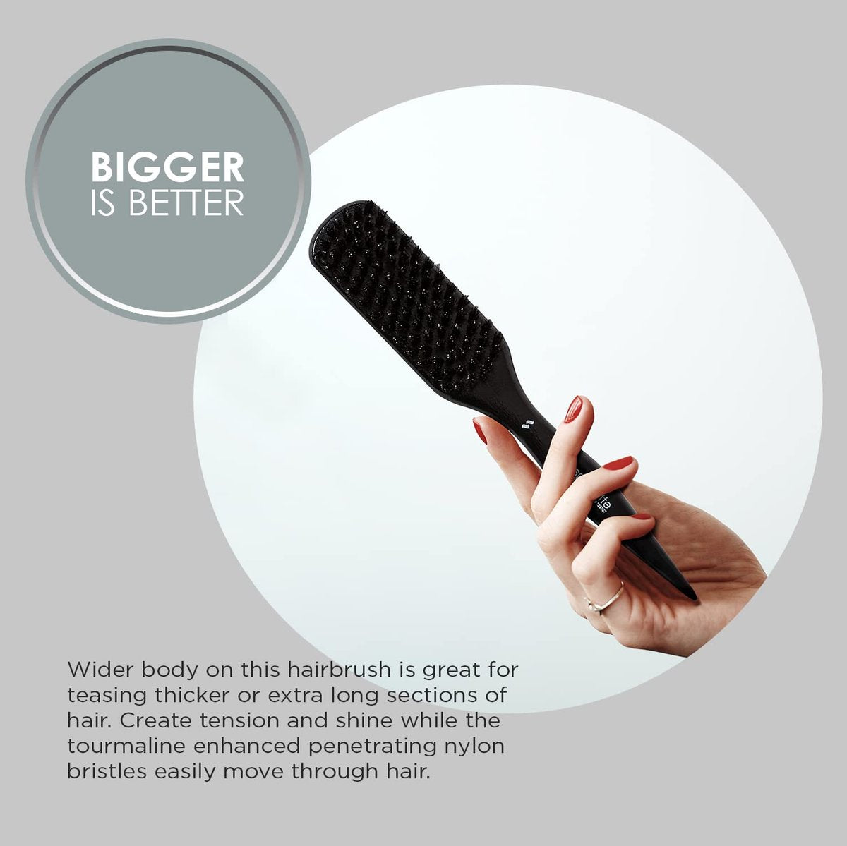 Spornette Boar Bristle Hair Brush for Women - Big Wonder Teasing Brush with Tourmaline Nylon Bristles - Tapered Handle for Volume & Slick Backs (Black) Avelisse