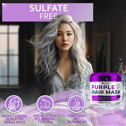 BELLISSO Purple Hair Mask – Deep Conditioner & Toner for Blonde & Brassy Hair | Hydrating Repair & After Bleach Treatment for Damaged Dry Hair | Moisture Conditioning for Bleached Women and Men