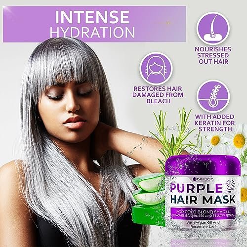 BELLISSO Purple Hair Mask – Deep Conditioner & Toner for Blonde & Brassy Hair | Hydrating Repair & After Bleach Treatment for Damaged Dry Hair | Moisture Conditioning for Bleached Women and Men - görsel 8