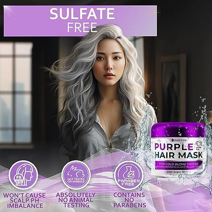 BELLISSO Purple Hair Mask – Deep Conditioner & Toner for Blonde & Brassy Hair | Hydrating Repair & After Bleach Treatment for Damaged Dry Hair | Moisture Conditioning for Bleached Women and Men