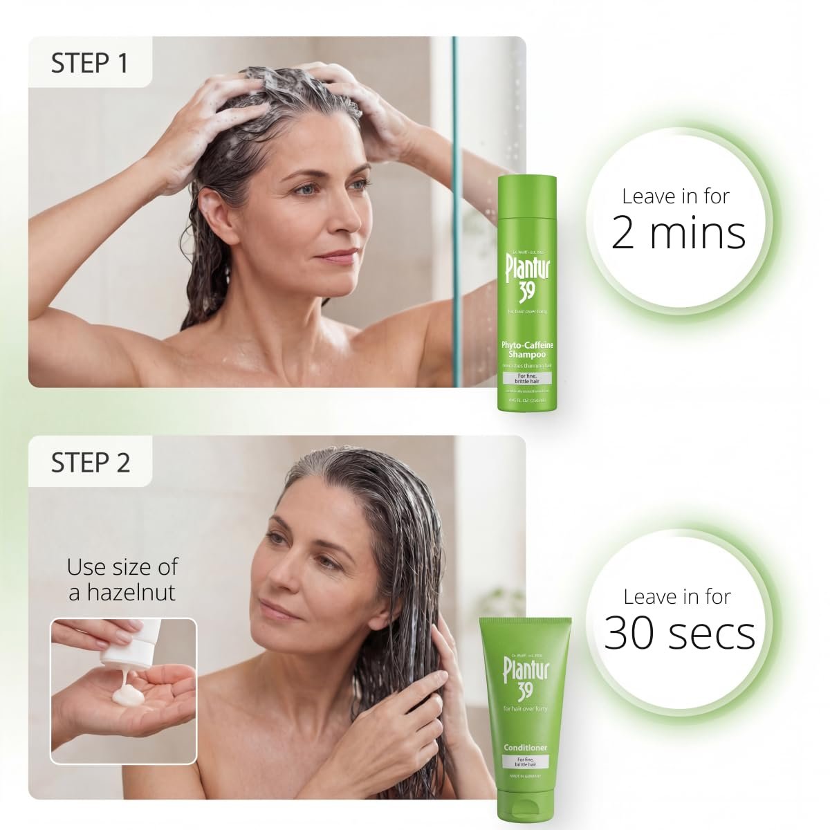 Plantur 39 3-Step System for Fine and Brittle Hair Bundle with Phyto-Caffeine Formula to Promote Natural Growth - Shampoo (8.45 oz), Conditioner (5.07 oz), and Tonic (6.76 fl oz) Avelisse