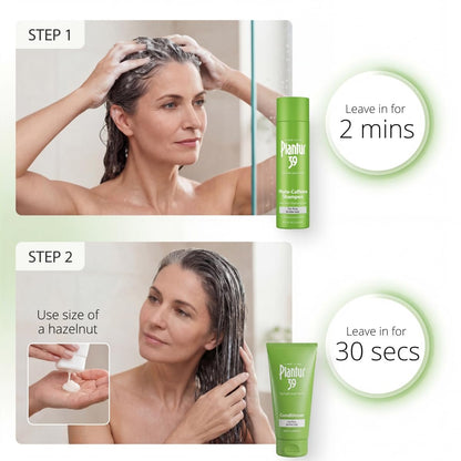Plantur 39 3-Step System for Fine and Brittle Hair Bundle with Phyto-Caffeine Formula to Promote Natural Growth - Shampoo (8.45 oz), Conditioner (5.07 oz), and Tonic (6.76 fl oz) Avelisse