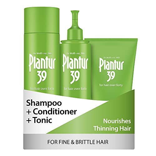 Plantur 39 3-Step System for Fine and Brittle Hair Bundle with Phyto-Caffeine Formula to Promote Natural Growth - Shampoo (8.45 oz), Conditioner (5.07 oz), and Tonic (6.76 fl oz) Avelisse