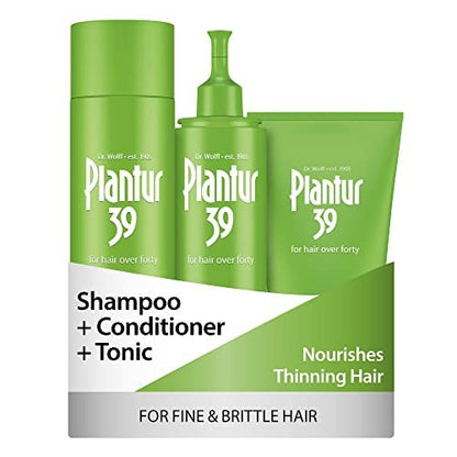 Plantur 39 3-Step System for Fine and Brittle Hair Bundle with Phyto-Caffeine Formula to Promote Natural Growth - Shampoo (8.45 oz), Conditioner (5.07 oz), and Tonic (6.76 fl oz) Avelisse