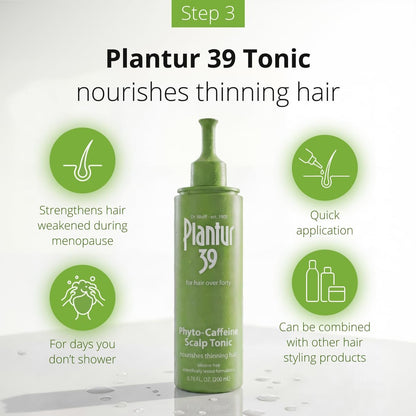 Plantur 39 3-Step System for Fine and Brittle Hair Bundle with Phyto-Caffeine Formula to Promote Natural Growth - Shampoo (8.45 oz), Conditioner (5.07 oz), and Tonic (6.76 fl oz) Avelisse