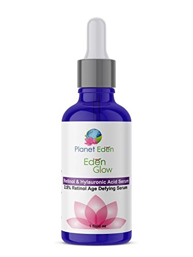 Planet Eden 2.5% Retinol and Hyaluronic Acid Serum - Antioxidant Serum with Aloe Vera, Vitamin E & Green Tea for Luminous Skin
