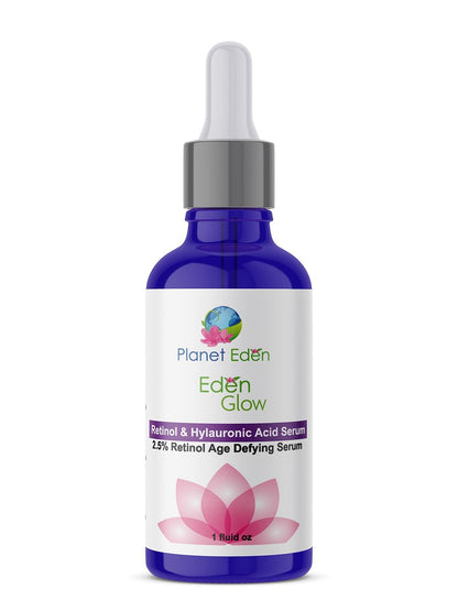 Planet Eden 2.5% Retinol and Hyaluronic Acid Serum - Antioxidant Serum with Aloe Vera, Vitamin E & Green Tea for Luminous Skin
