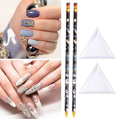 Blulu 10 Pcs Wax Pencil for Rhinestone Nail Point Drill Wax Pen Diamond Art Dotting Pen Self Adhesive Resin Picker Pencil Gem Picker Tool with 5 Pcs Triangular Bead Sorting Plate for Nail DIY Decor - görsel 12