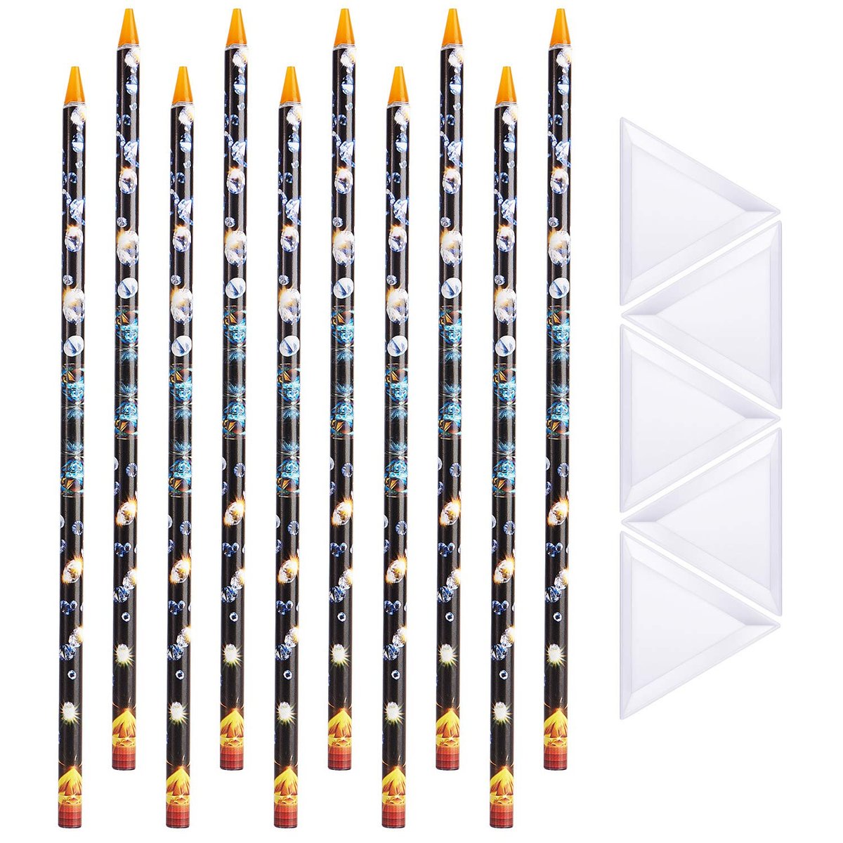 Blulu 10 Pcs Wax Pencil for Rhinestone Nail Point Drill Wax Pen Diamond Art Dotting Pen Self Adhesive Resin Picker Pencil Gem Picker Tool with 5 Pcs Triangular Bead Sorting Plate for Nail DIY Decor - görsel 1