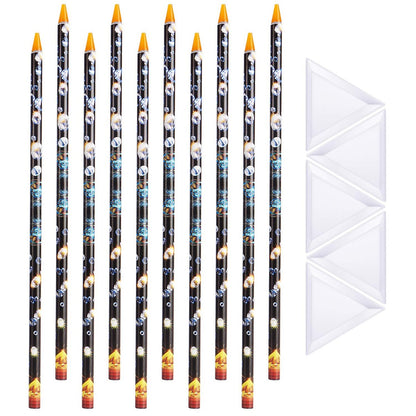 Blulu 10 Pcs Wax Pencil for Rhinestone Nail Point Drill Wax Pen Diamond Art Dotting Pen Self Adhesive Resin Picker Pencil Gem Picker Tool with 5 Pcs Triangular Bead Sorting Plate for Nail DIY Decor