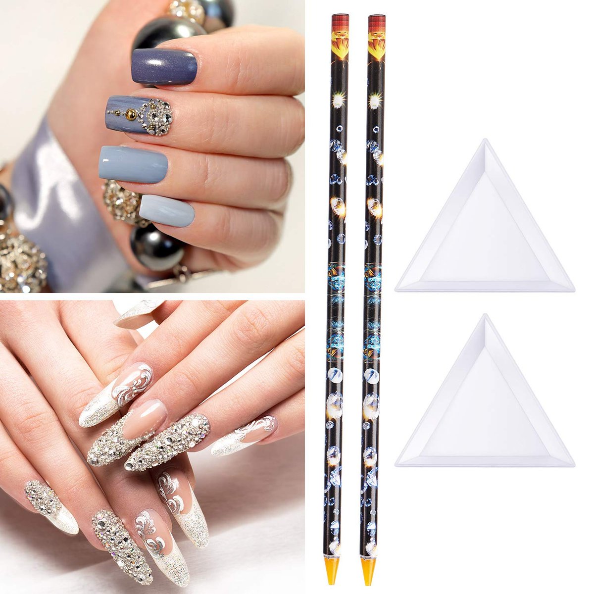 Blulu 10 Pcs Wax Pencil for Rhinestone Nail Point Drill Wax Pen Diamond Art Dotting Pen Self Adhesive Resin Picker Pencil Gem Picker Tool with 5 Pcs Triangular Bead Sorting Plate for Nail DIY Decor - görsel 11