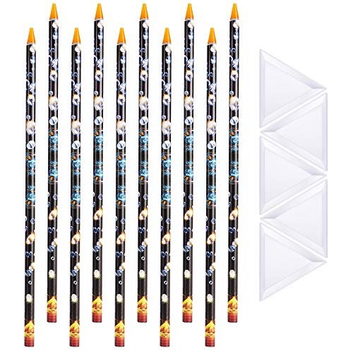 Blulu 10 Pcs Wax Pencil for Rhinestone Nail Point Drill Wax Pen Diamond Art Dotting Pen Self Adhesive Resin Picker Pencil Gem Picker Tool with 5 Pcs Triangular Bead Sorting Plate for Nail DIY Decor - görsel 2