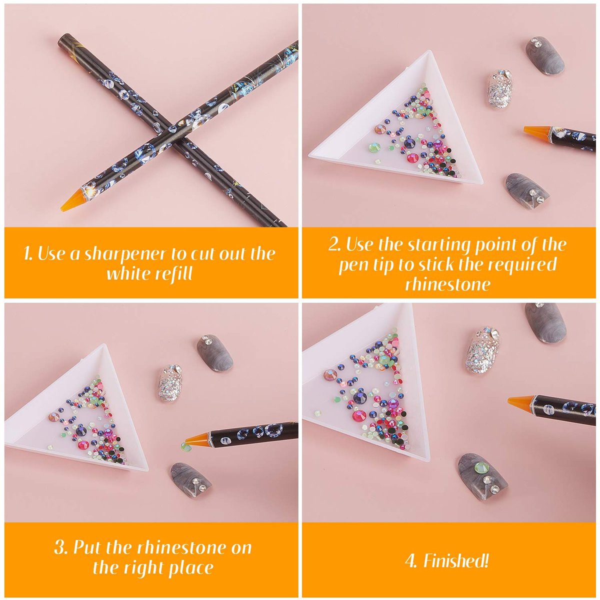 Blulu 10 Pcs Wax Pencil for Rhinestone Nail Point Drill Wax Pen Diamond Art Dotting Pen Self Adhesive Resin Picker Pencil Gem Picker Tool with 5 Pcs Triangular Bead Sorting Plate for Nail DIY Decor - görsel 5