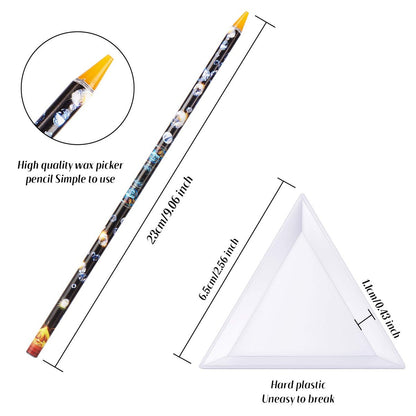 Blulu 10 Pcs Wax Pencil for Rhinestone Nail Point Drill Wax Pen Diamond Art Dotting Pen Self Adhesive Resin Picker Pencil Gem Picker Tool with 5 Pcs Triangular Bead Sorting Plate for Nail DIY Decor