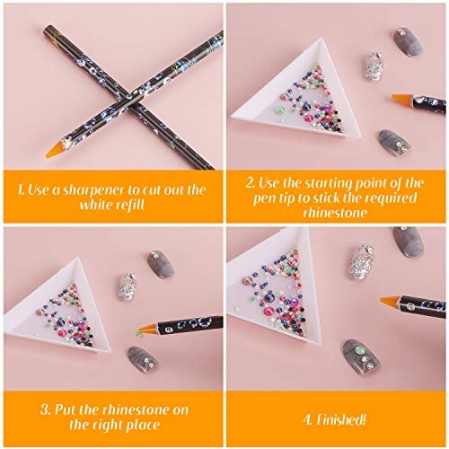 Blulu 10 Pcs Wax Pencil for Rhinestone Nail Point Drill Wax Pen Diamond Art Dotting Pen Self Adhesive Resin Picker Pencil Gem Picker Tool with 5 Pcs Triangular Bead Sorting Plate for Nail DIY Decor - görsel 6