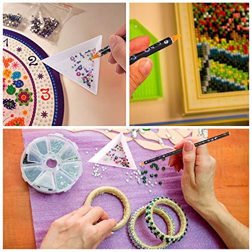 Blulu 10 Pcs Wax Pencil for Rhinestone Nail Point Drill Wax Pen Diamond Art Dotting Pen Self Adhesive Resin Picker Pencil Gem Picker Tool with 5 Pcs Triangular Bead Sorting Plate for Nail DIY Decor - görsel 10