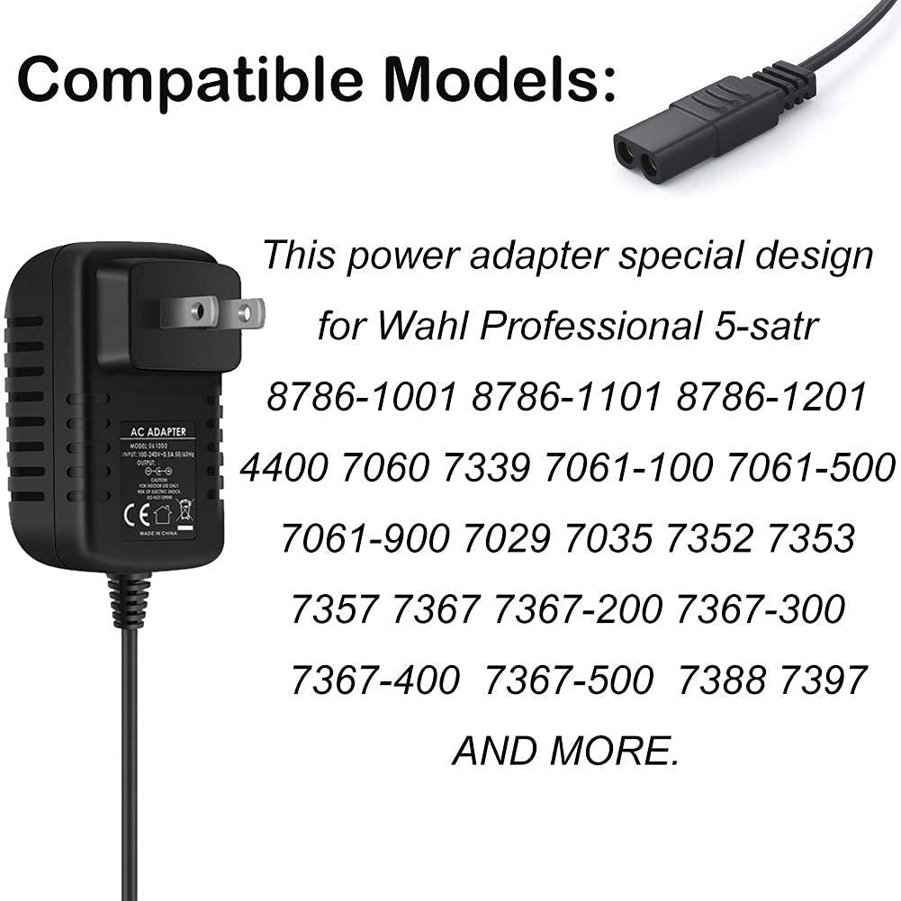 vhbw 2V Replacement Charger Power Cord for Wahl Shaver, Trimmer, and Clipper Models 8061, 8163, 8786-1001, 7367, 7357, 7029, 7060, 7035, 7339, 7356, 4000, 5-Star Series Avelisse