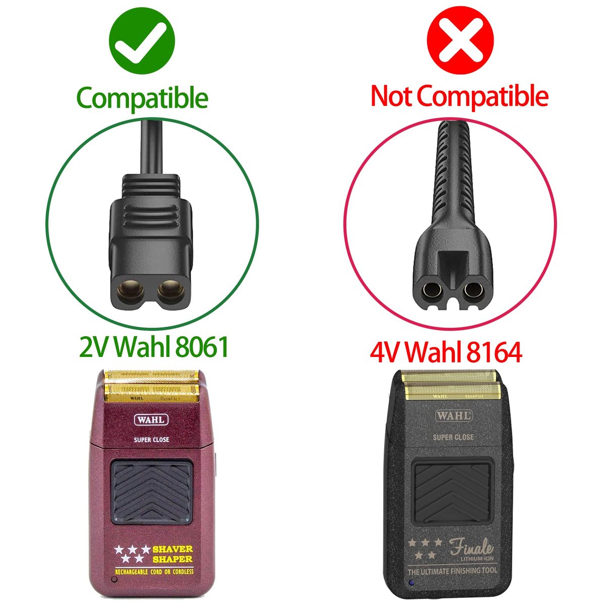 vhbw 2V Replacement Charger Power Cord for Wahl Shaver, Trimmer, and Clipper Models 8061, 8163, 8786-1001, 7367, 7357, 7029, 7060, 7035, 7339, 7356, 4000, 5-Star Series Avelisse