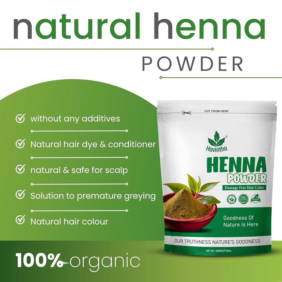 Havintha Natural Indigo Powder and Henna Powder Combo for Black Hair Colour (200g+200g) - görsel 5