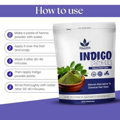 Havintha Natural Indigo Powder and Henna Powder Combo for Black Hair Colour (200g+200g)