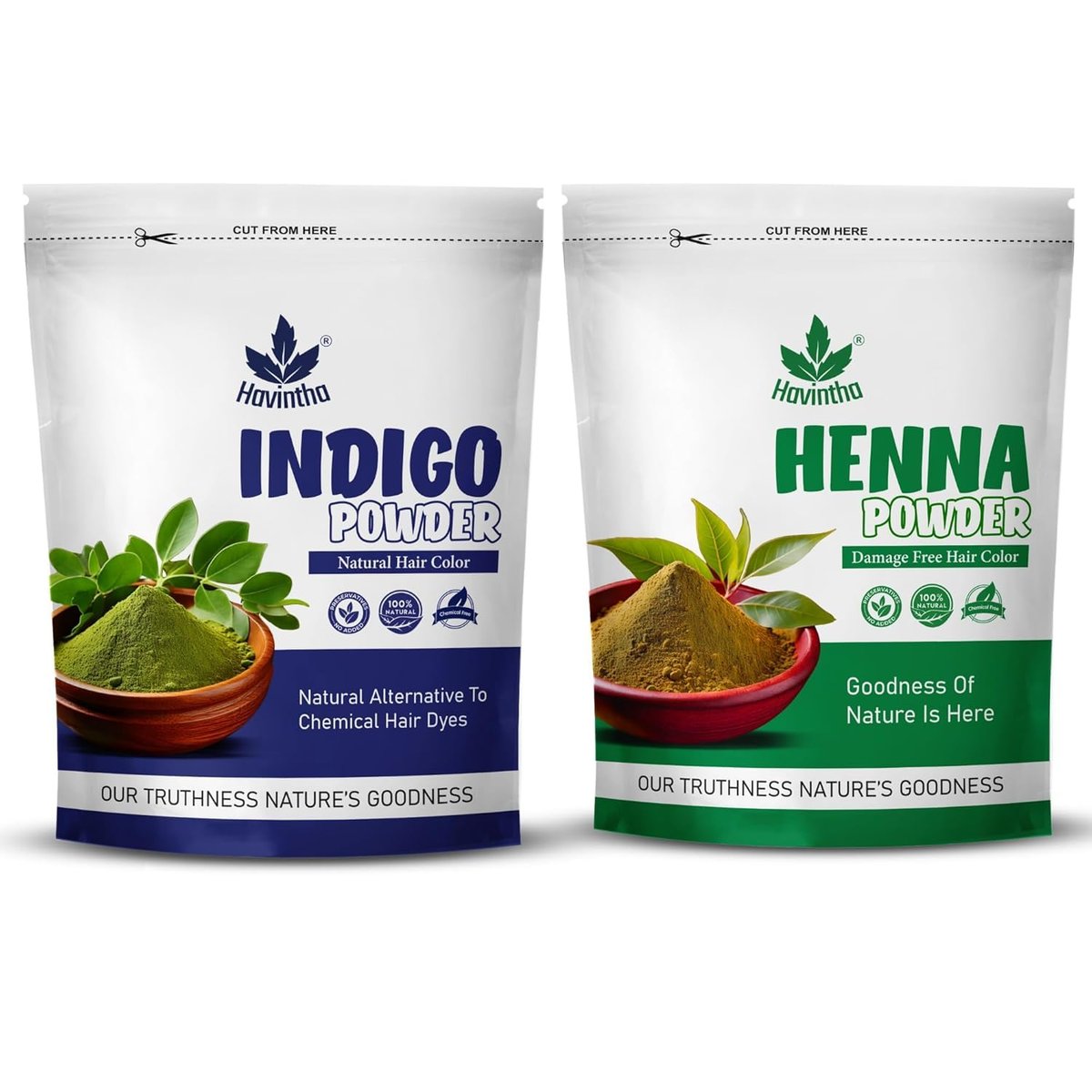 Havintha Natural Indigo Powder and Henna Powder Combo for Black Hair Colour (200g+200g) - görsel 1