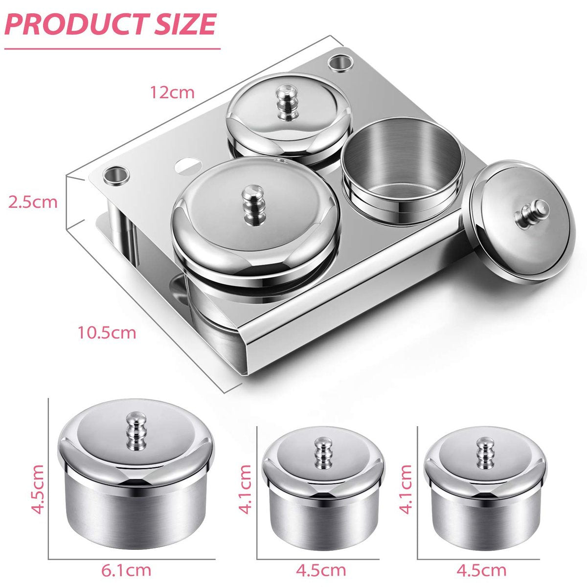3 Pieces Acrylic Liquid Container Set - Stainless Steel Acrylic Liquid Powder Cup with Lids for Nail Design Tools - Silver Avelisse