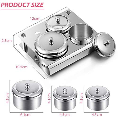 3 Pieces Acrylic Liquid Container Set - Stainless Steel Acrylic Liquid Powder Cup with Lids for Nail Design Tools - Silver Avelisse