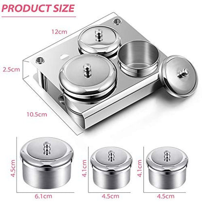 3 Pieces Acrylic Liquid Container Set - Stainless Steel Acrylic Liquid Powder Cup with Lids for Nail Design Tools - Silver Avelisse