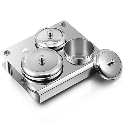 3 Pieces Acrylic Liquid Container Set - Stainless Steel Acrylic Liquid Powder Cup with Lids for Nail Design Tools - Silver Avelisse