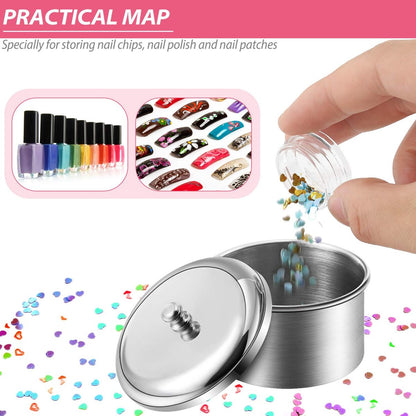 3 Pieces Acrylic Liquid Container Set - Stainless Steel Acrylic Liquid Powder Cup with Lids for Nail Design Tools - Silver Avelisse