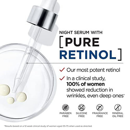 L'Oreal Paris Revitalift 0.3% Pure Retinol Night Serum – Reduce Deep Wrinkles, Fragrance Free, 1 oz + Moisturizer Sample Avelisse