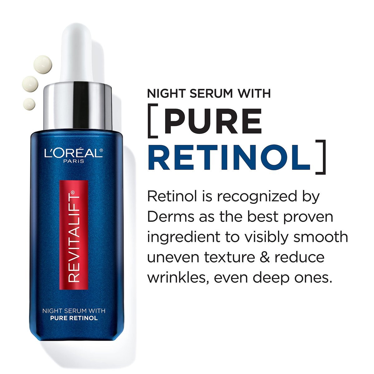 L'Oreal Paris Revitalift 0.3% Pure Retinol Night Serum – Reduce Deep Wrinkles, Fragrance Free, 1 oz + Moisturizer Sample Avelisse