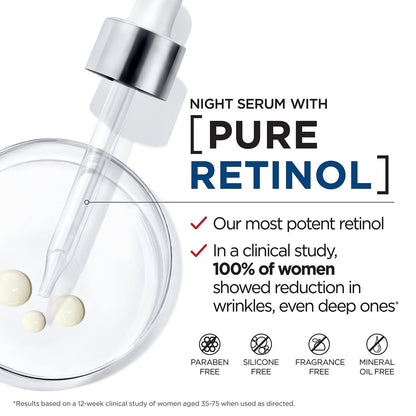 L'Oreal Paris Revitalift 0.3% Pure Retinol Night Serum – Reduce Deep Wrinkles, Fragrance Free, 1 oz + Moisturizer Sample Avelisse