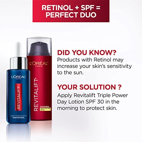 L'Oreal Paris Revitalift 0.3% Pure Retinol Night Serum – Reduce Deep Wrinkles, Fragrance Free, 1 oz + Moisturizer Sample Avelisse