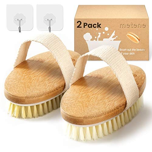 Metene Dry Brushing Body Brush – Soft & Stiff Natural Bristles for Exfoliating, Massage & Cellulite – Improve Circulation – 2 Pack (Blue) - görsel 2