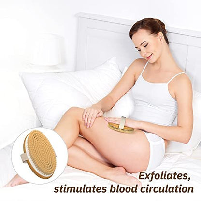 Metene Dry Brushing Body Brush – Soft & Stiff Natural Bristles for Exfoliating, Massage & Cellulite – Improve Circulation – 2 Pack (Blue)