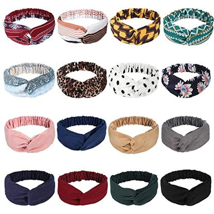 Meartchy 16 Pcs Boho Headbands for Women - Vintage Floral Twisted Criss Cross Elastic Head Wraps