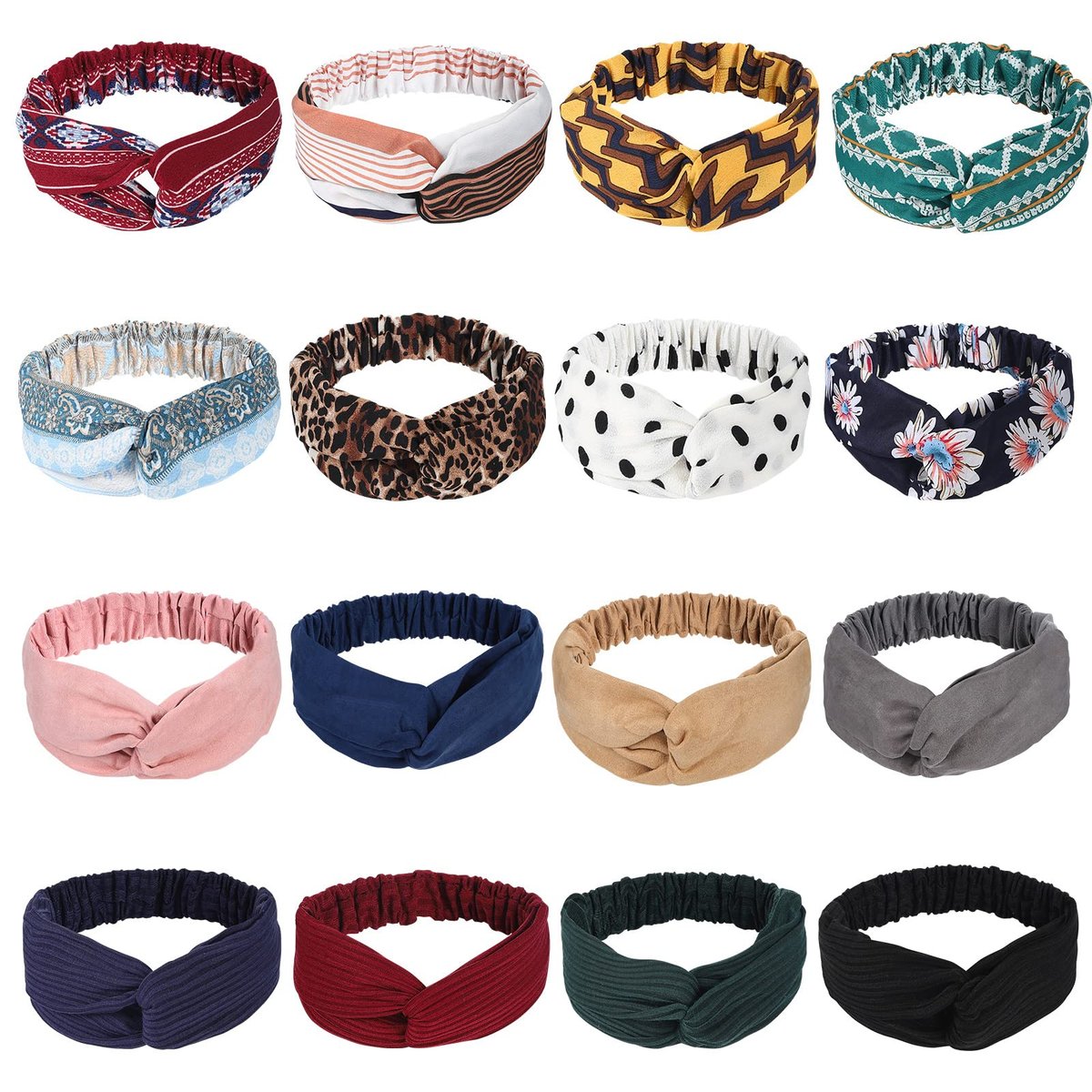 Meartchy 16 Pcs Boho Headbands for Women - Vintage Floral Twisted Criss Cross Elastic Head Wraps - görsel 2