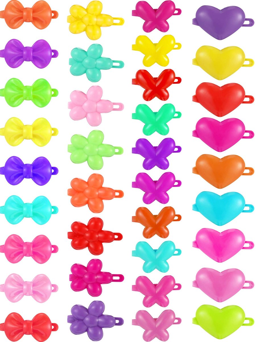 WILLBOND 100 Pieces Girls Hair Barrettes - Colorful Plastic Clips for Toddlers, Kids, and Baby - Butterfly, Plum Blossom, Bow, Heart-Shaped - 80s 90s Style - görsel 1